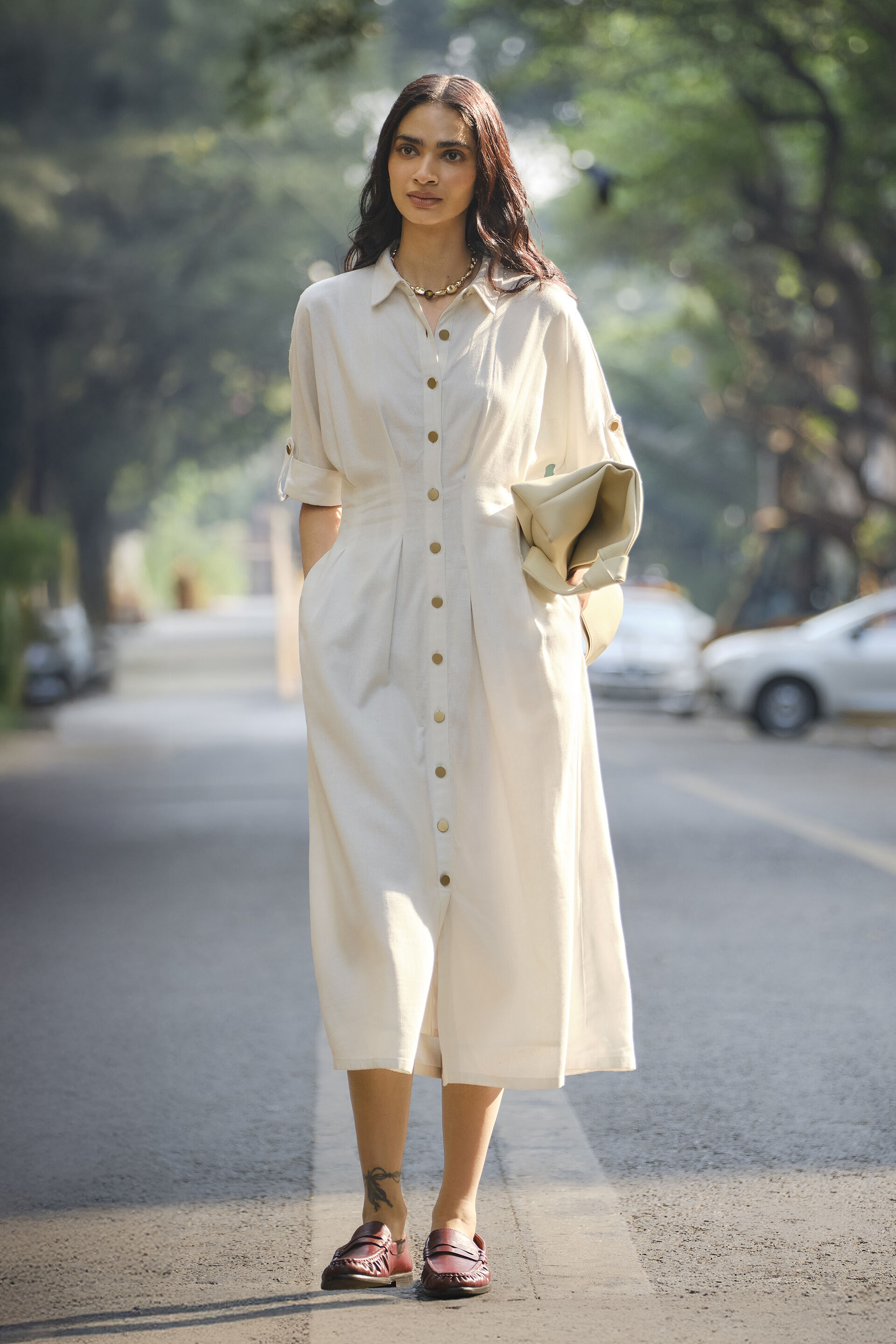 Marenne White Shirt Dress, Off White, image 1